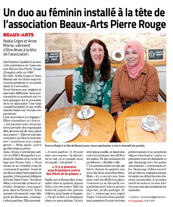 Nouvelles vice-présidente et présidente de l'association Bozarts-Pierre rouge