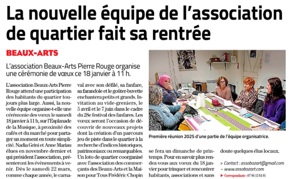 Samedi 18 janvier 11H, l'association Beaux-Arts Pierre Rouge présente ses voeux aux habitants, aux responsables d'associations et élus du quartier