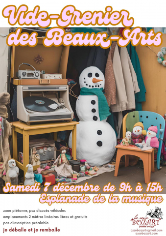 Que vous soyez vendeurs ou promeneurs et éventuels achereurs, ne manquez pas notre prochain vide grenier : Samedi 7 décembre de 9H à 15H, esplanade de la musique