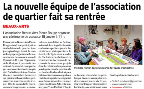 Samedi 18 janvier 11H, l'association Beaux-Arts Pierre Rouge présente ses voeux aux habitants, aux responsables d'associations et élus du quartier